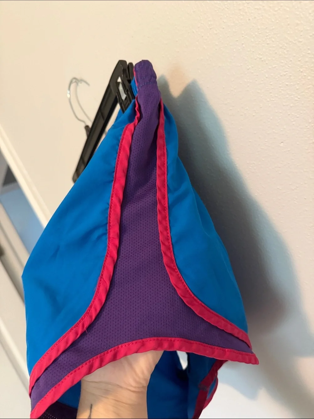Nike Women's Bright Blue Athletic Shorts with Pink and Purple Accents
